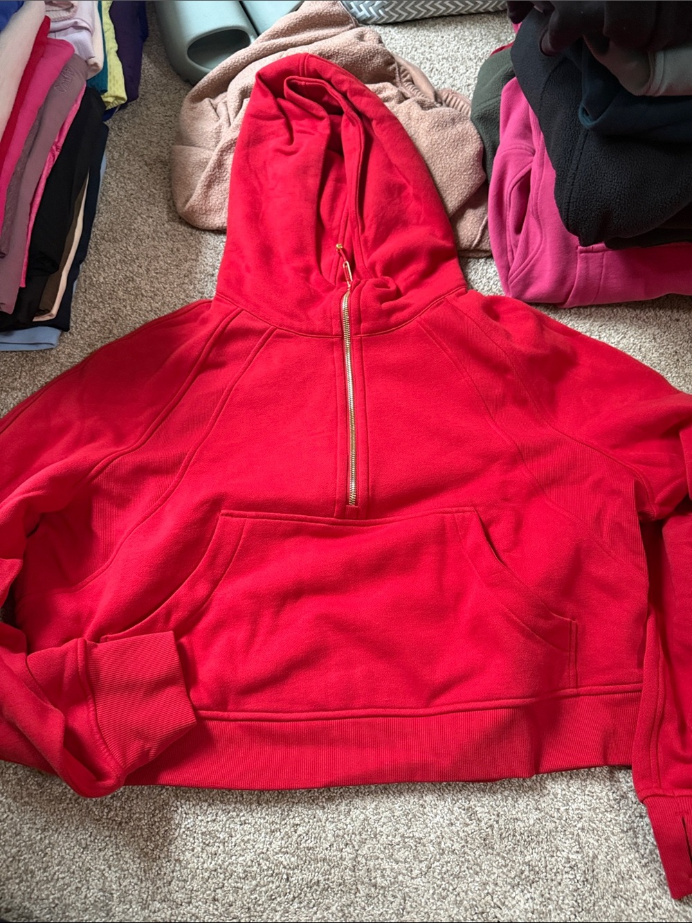 Lululemon Red Half-Zip Hoodie Sweatshirt - Women's Hooded Pullover